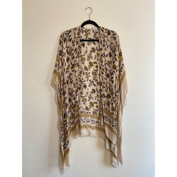 Time & Tru Accessories - Time & Tru Floral Brown & Yellow Boho Kimono Wrap Lightweight Size S-M